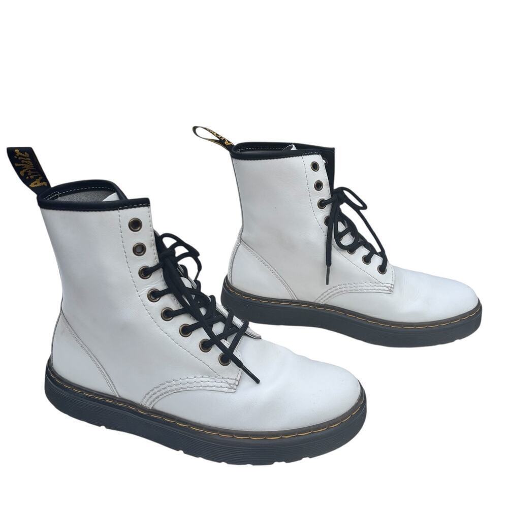 Dr Marten Zavala White Leather Combat Boots US Women's Size 8 EU 39 - Picture 2 of 8